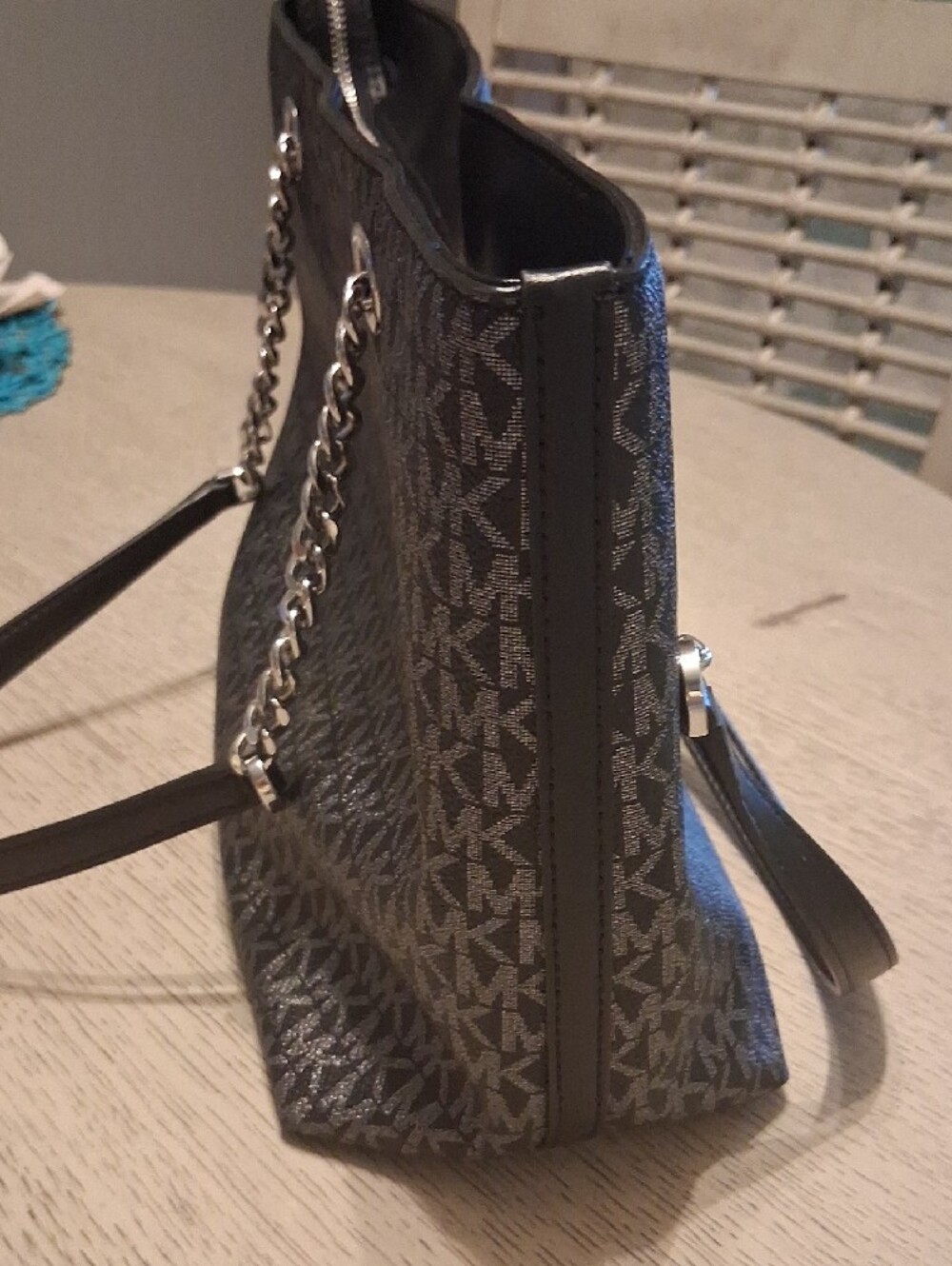 Michael Kors Black MK Logo Chain-Accent Tote 10x14x5 Approx. Measurements - Picture 5 of 13